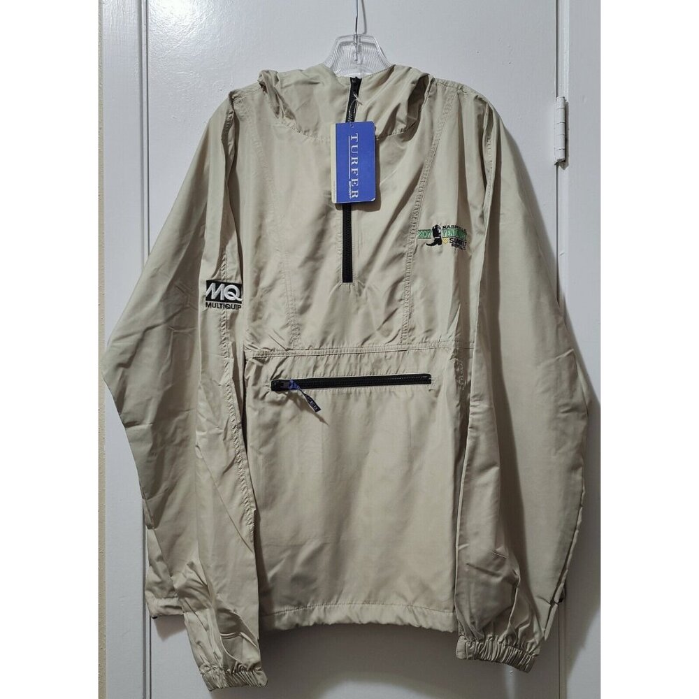 Turfer Sport Men's Beige Logo Embroidered Hooded Windbreaker Size XL